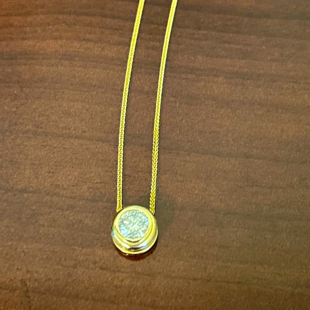 14 carat yellow gold bezel natural Diamond necklace